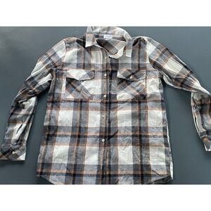 Weekends Everyday Plaid Button Down Shirt Grey Brown White Size M